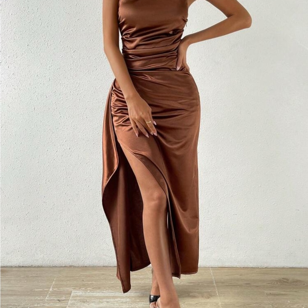 Elegant Brown Satin Dress